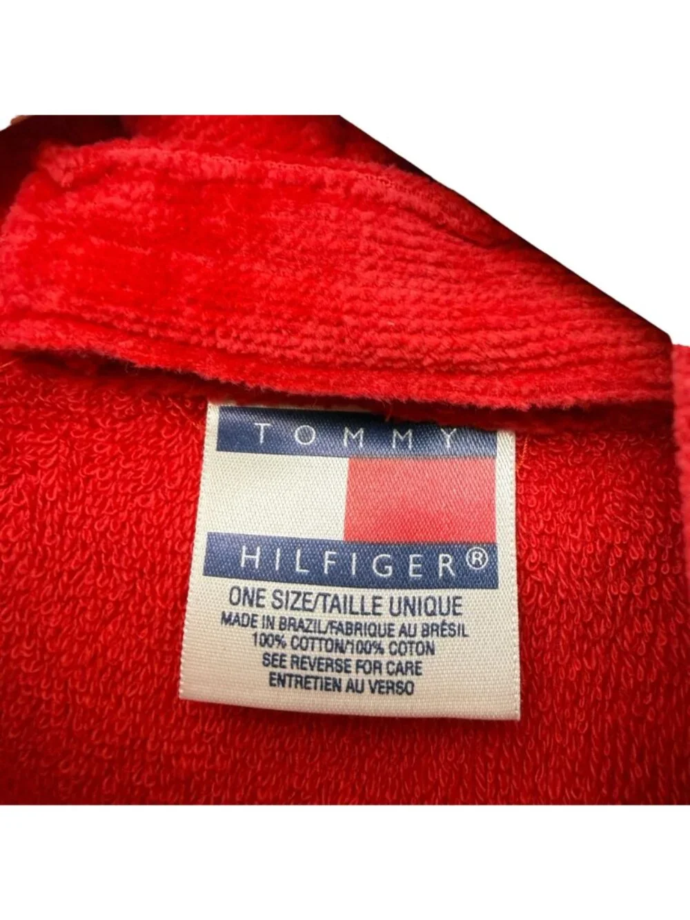 TOMMY HILFIGER Mens Bath Robe One Size Red Terry Cloth Shawl Collar Cotton